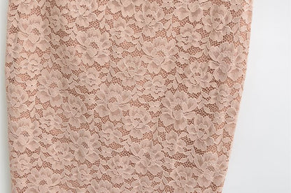 Lace Slit Midi Pencil Skirt with High Waist