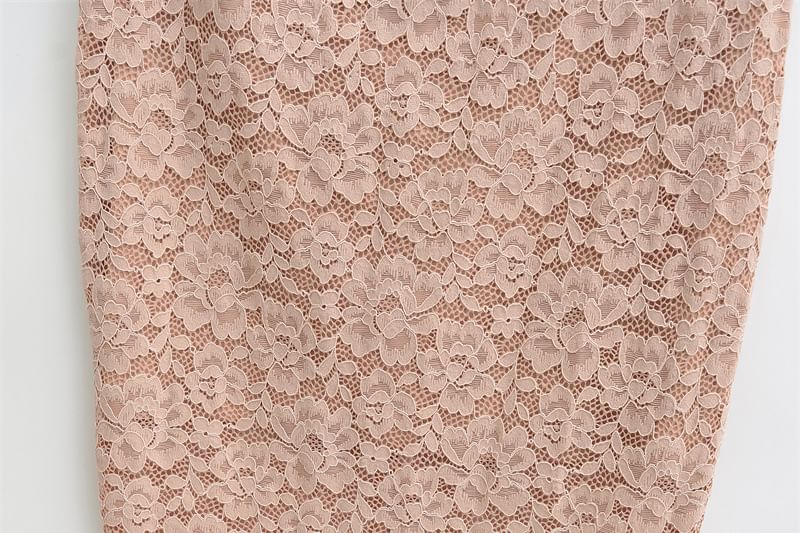 Lace Slit Midi Pencil Skirt with High Waist