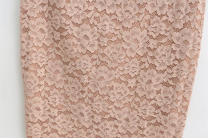 Lace Slit Midi Pencil Skirt with High Waist