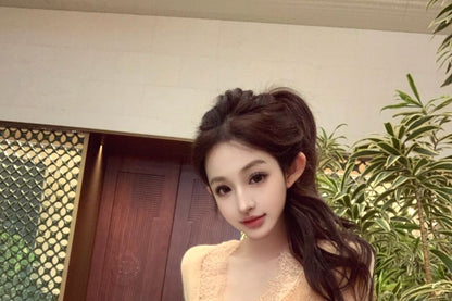 V-Neck Lace Cardigan and Mini Pencil Skirt Set