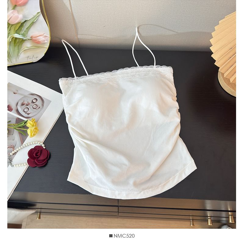 Ruched Camisole with Lace Panel Detail