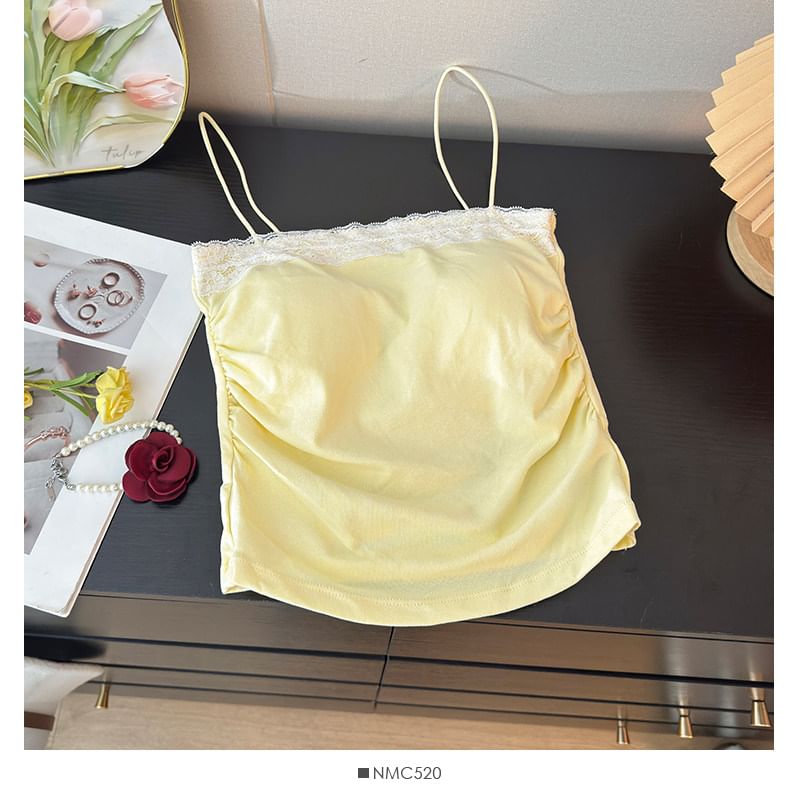 Ruched Camisole with Lace Panel Detail