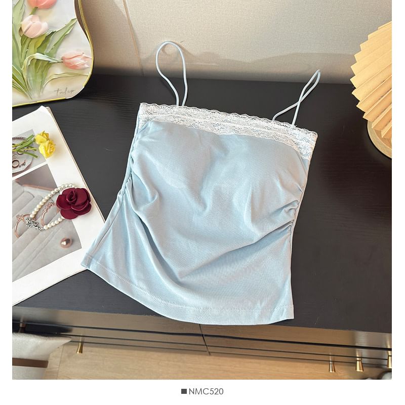 Ruched Camisole with Lace Panel Detail