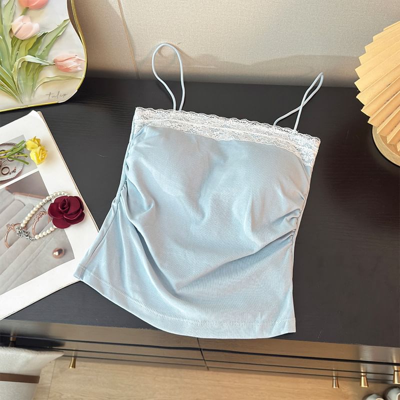 Ruched Camisole with Lace Panel Detail