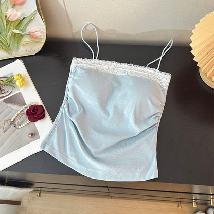 Ruched Camisole with Lace Panel Detail