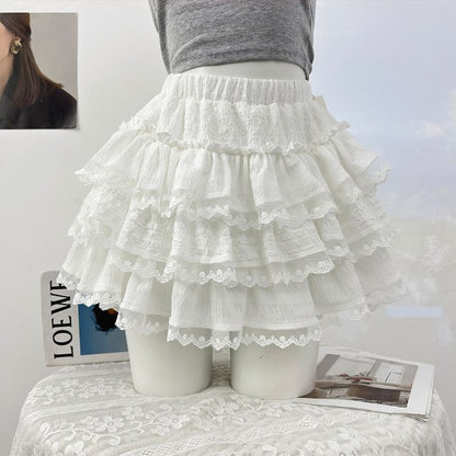 Lace-Trimmed Ruffled Tiered Mini Skirt