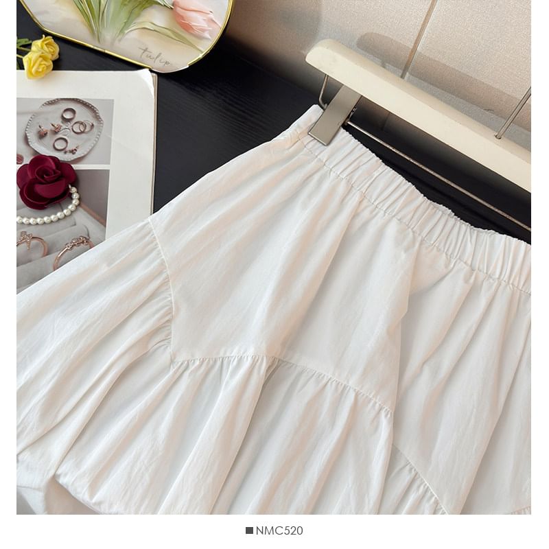 Ruffled-Trim Maxi A-Line Skirt High-Rise