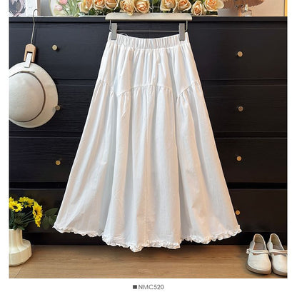 Ruffled-Trim Maxi A-Line Skirt High-Rise
