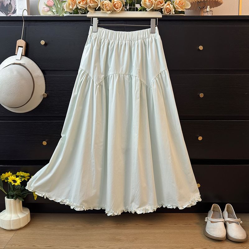 Ruffled-Trim Maxi A-Line Skirt High-Rise