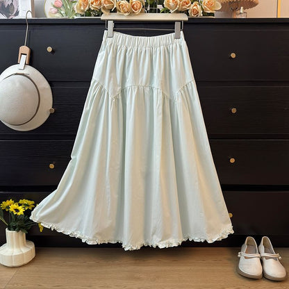 Ruffled-Trim Maxi A-Line Skirt High-Rise
