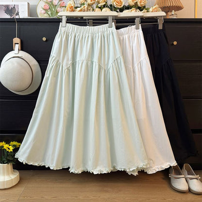Ruffled-Trim Maxi A-Line Skirt High-Rise