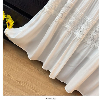 Sheer Lace Panel Tiered Maxi A-Line Skirt