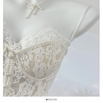 Spaghetti Strap Lace Bustier Top