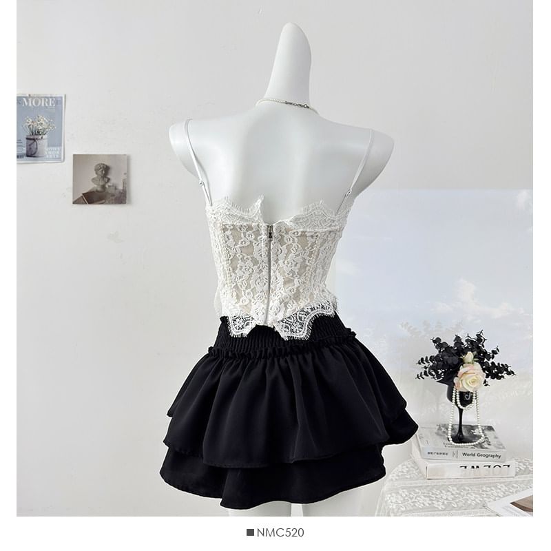 Spaghetti Strap Lace Bustier Top