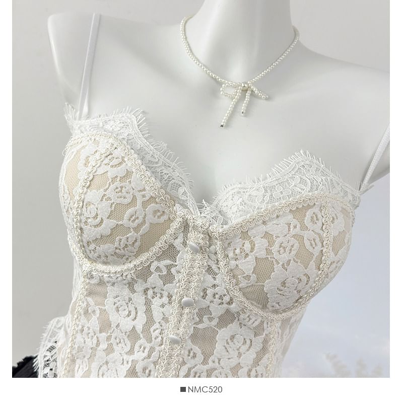 Spaghetti Strap Lace Bustier Top