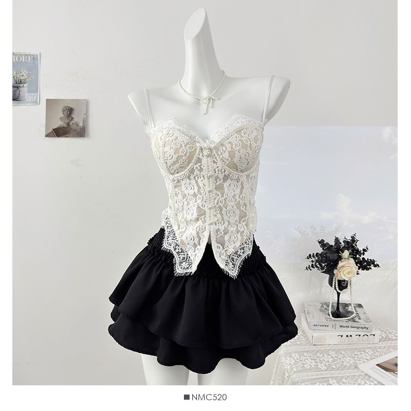 Spaghetti Strap Lace Bustier Top