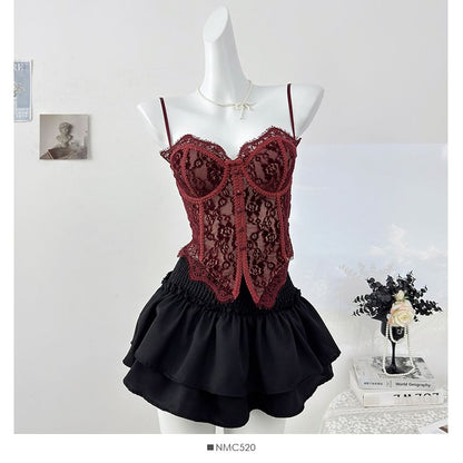 Spaghetti Strap Lace Bustier Top