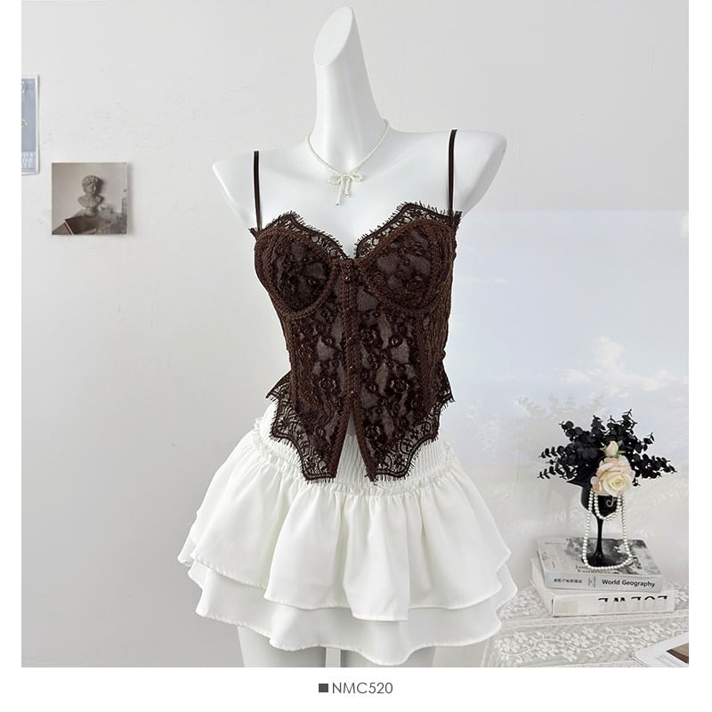 Spaghetti Strap Lace Bustier Top