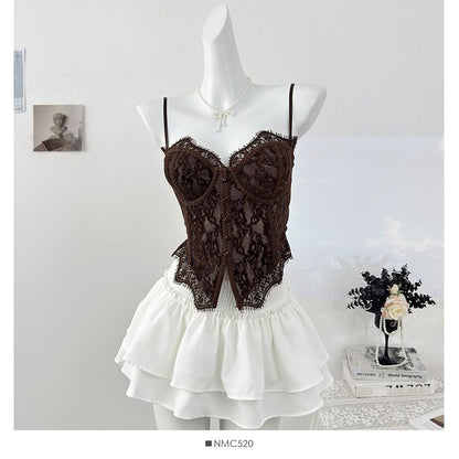 Spaghetti Strap Lace Bustier Top