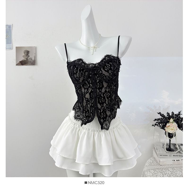 Spaghetti Strap Lace Bustier Top
