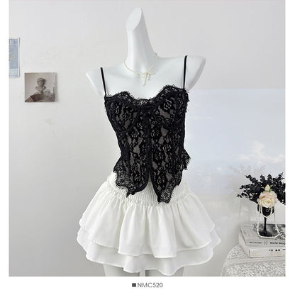 Spaghetti Strap Lace Bustier Top