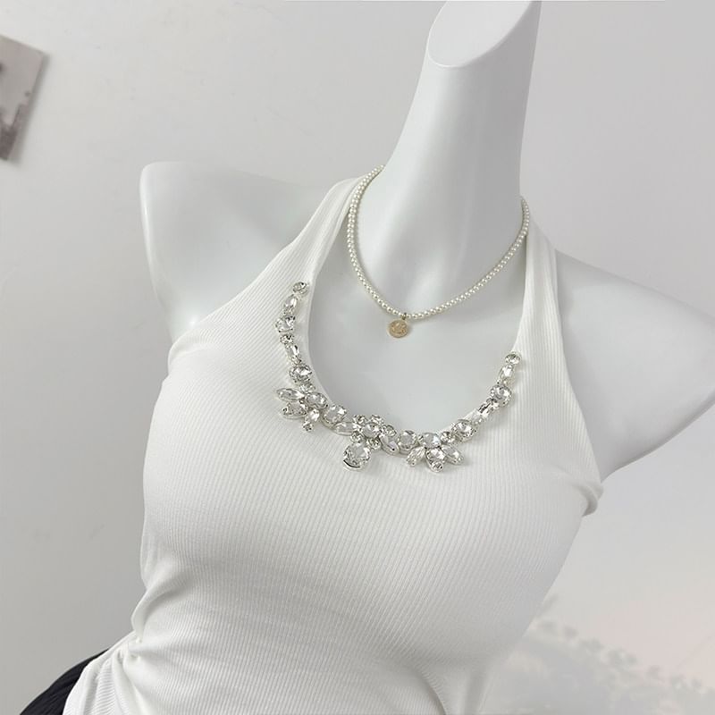 Rhinestone Halter Neck Slim Tank Top