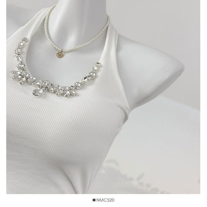 Rhinestone Halter Neck Slim Tank Top
