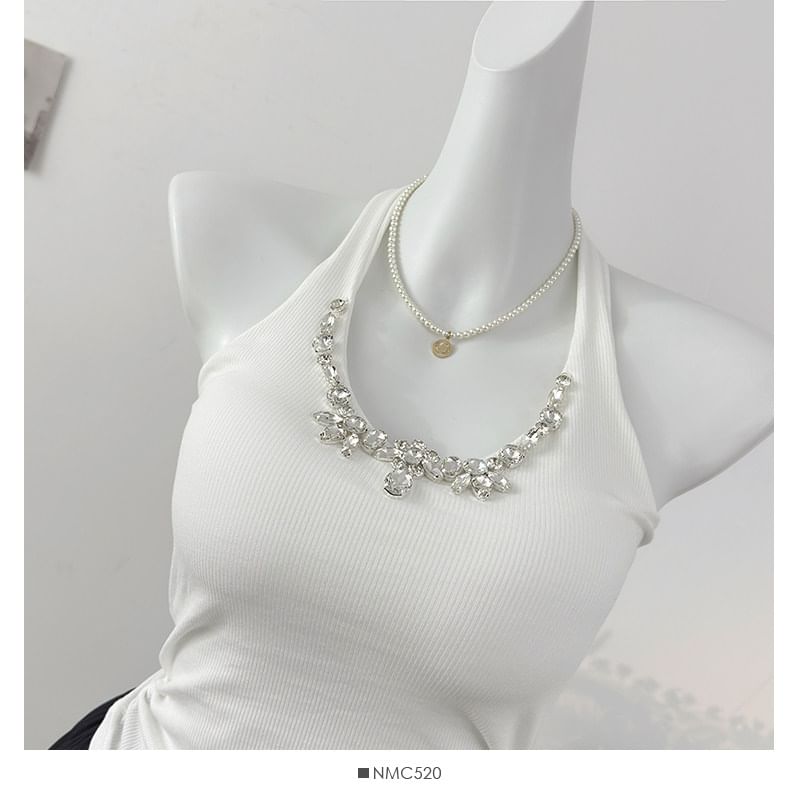 Rhinestone Halter Neck Slim Tank Top