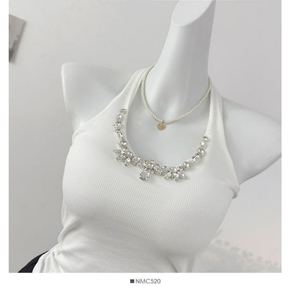 Rhinestone Halter Neck Slim Tank Top