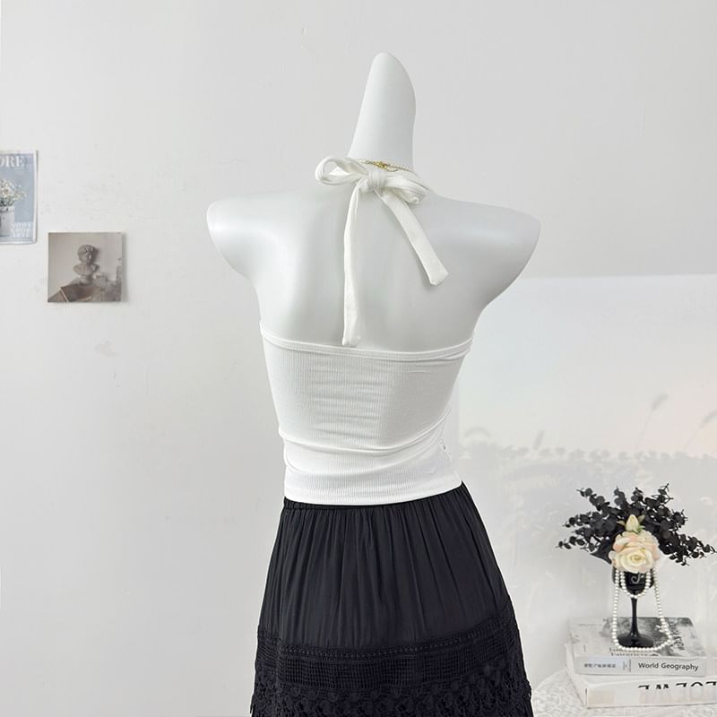 Rhinestone Halter Neck Slim Tank Top