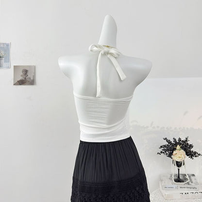 Rhinestone Halter Neck Slim Tank Top