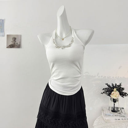 Rhinestone Halter Neck Slim Tank Top