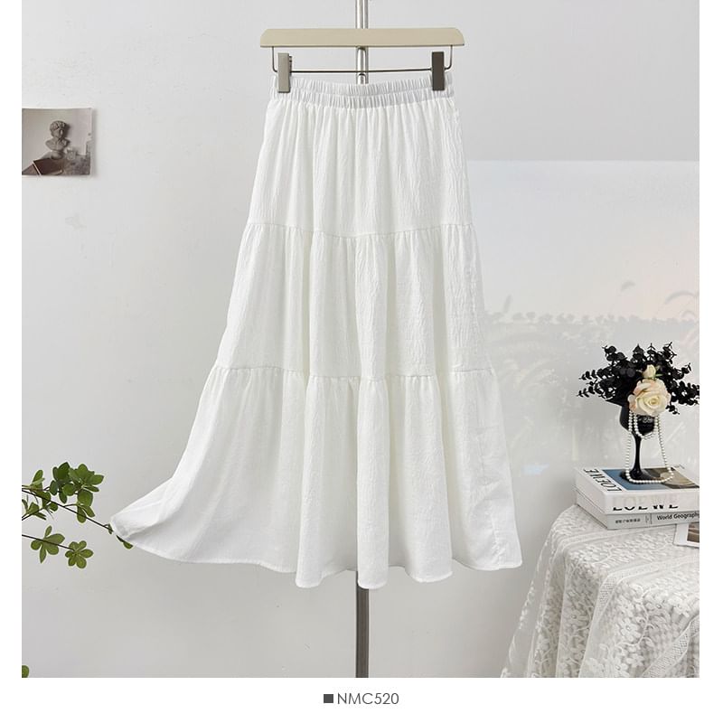Tiered Maxi A-Line Skirt High-Waisted