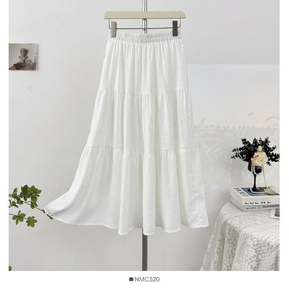 Tiered Maxi A-Line Skirt High-Waisted