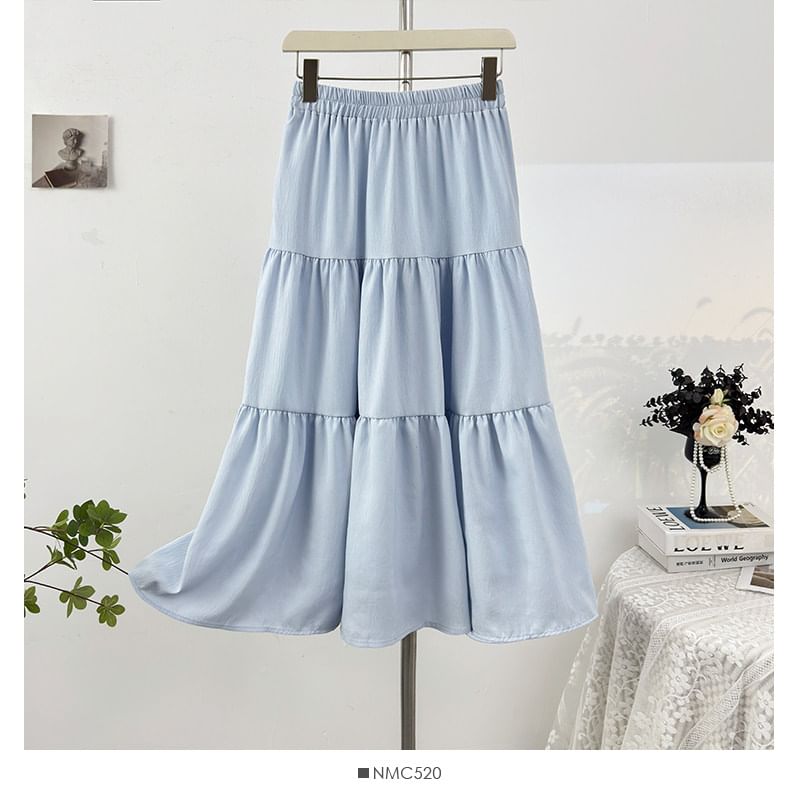 Tiered Maxi A-Line Skirt High-Waisted