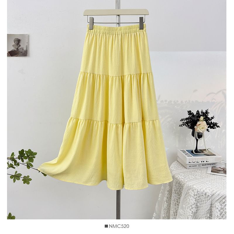 Tiered Maxi A-Line Skirt High-Waisted