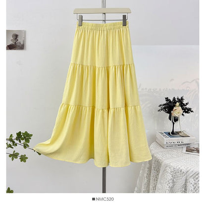 Tiered Maxi A-Line Skirt High-Waisted