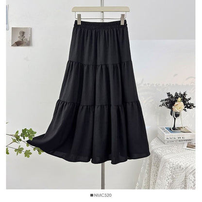Tiered Maxi A-Line Skirt High-Waisted