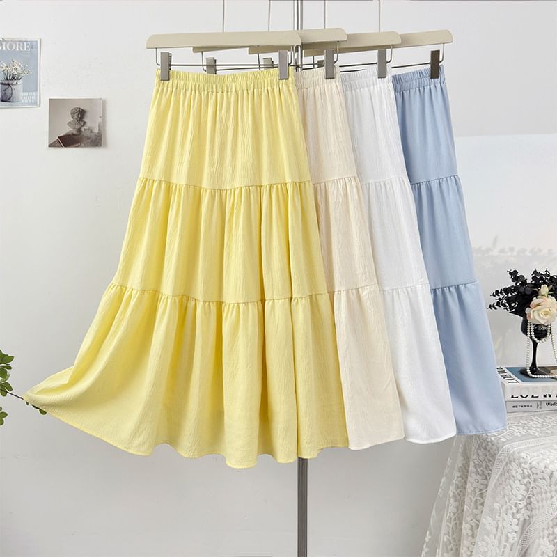 Tiered Maxi A-Line Skirt High-Waisted