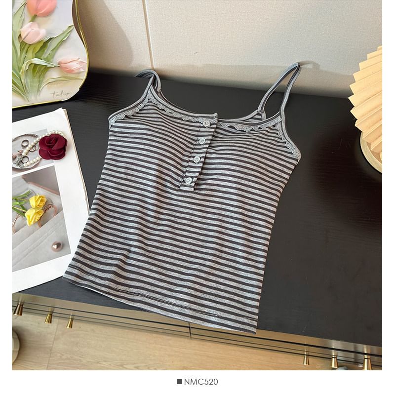 Padded Scoop Neck Camisole with Lace Accents
