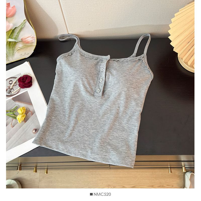 Padded Scoop Neck Camisole with Lace Accents