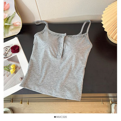Padded Scoop Neck Camisole with Lace Accents
