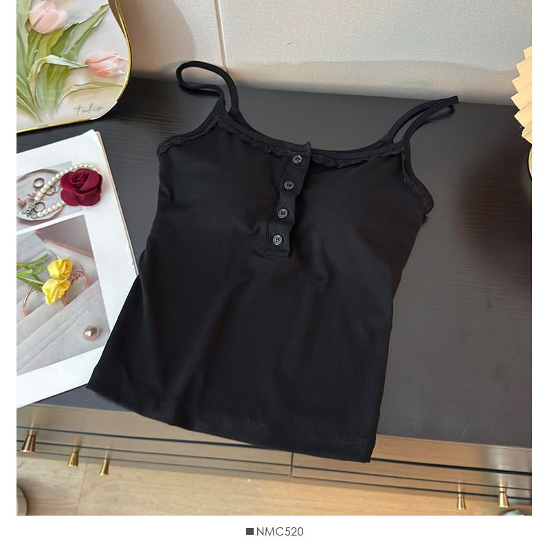 Padded Scoop Neck Camisole with Lace Accents