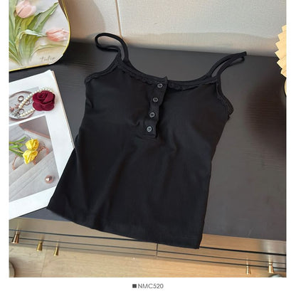 Padded Scoop Neck Camisole with Lace Accents