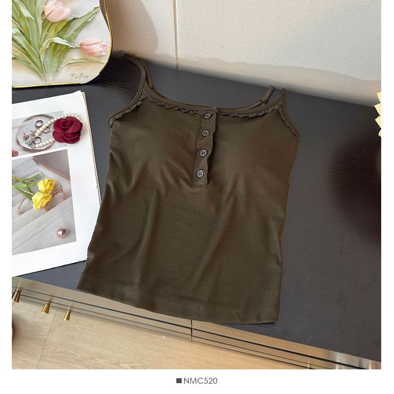 Padded Scoop Neck Camisole with Lace Accents
