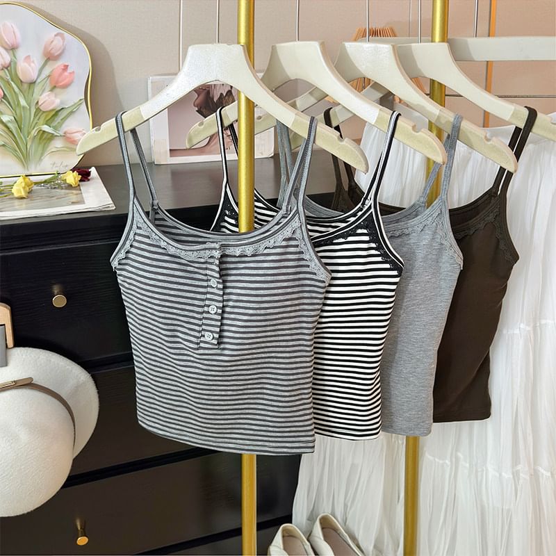 Padded Scoop Neck Camisole with Lace Accents
