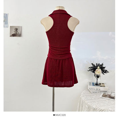 Tailored V-Neck Fitted Tank & High-Rise Mini Skirt Set