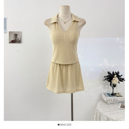 Tailored V-Neck Fitted Tank & High-Rise Mini Skirt Set