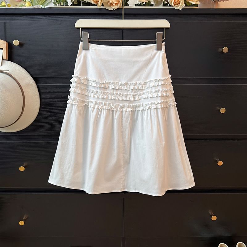 Ruffled Mini A-Line Skirt High-Waisted