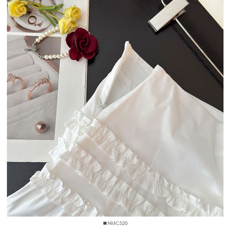 Ruffled Mini A-Line Skirt High-Waisted